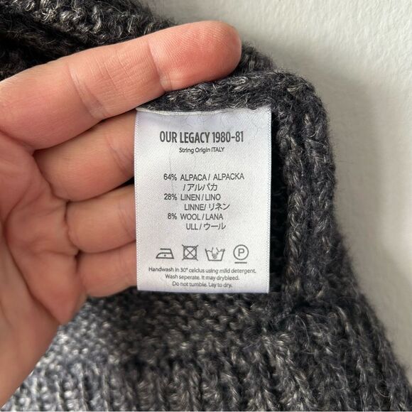 Our Legacy Men’s Alpaca Linen Wool Blend Chunky Knit Cardigan - Picture 5 of 11